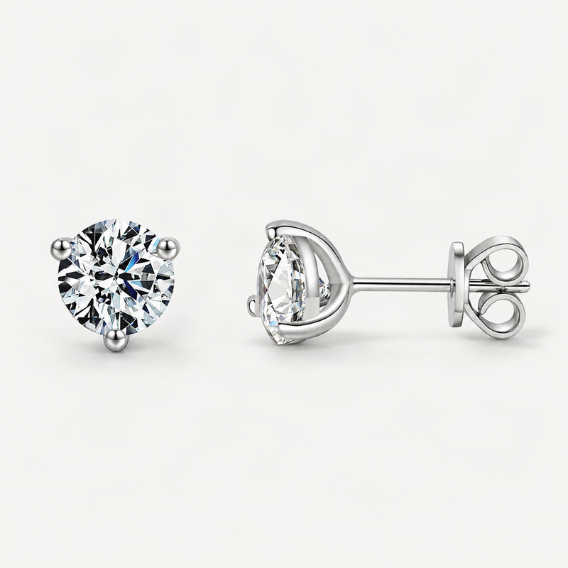 Round D-Color VVS1 Moissanite Stud Earrings in Sterling Silver – product photo [FITINY]
