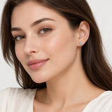 Round D-Color VVS1 Moissanite Stud Earrings in Sterling Silver – worn by a woman, true-to-size [FITINY]