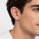 Round D-Color VVS1 Moissanite Stud Earrings in Sterling Silver – worn by a man, true-to-size [FITINY]