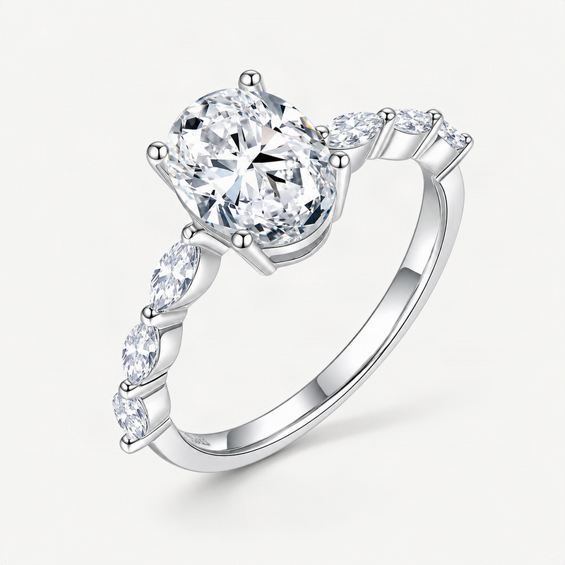 Elegant Oval D-Color VVS1 Moissanite Engagement Ring with Four-Prong Setting – product photo [FITINY]