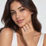 Elegant Oval D-Color VVS1 Moissanite Engagement Ring with Four-Prong Setting – worn by a woman, true-to-size [FITINY]