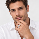 Elegant Oval D-Color VVS1 Moissanite Engagement Ring with Four-Prong Setting – worn by a man, true-to-size [FITINY]
