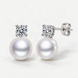Elegant French-Inspired Freshwater Pearl & D-Color VVS1 Moissanite Stud Drop Earrings in S – close-up of the setting and stone [FITINY]
