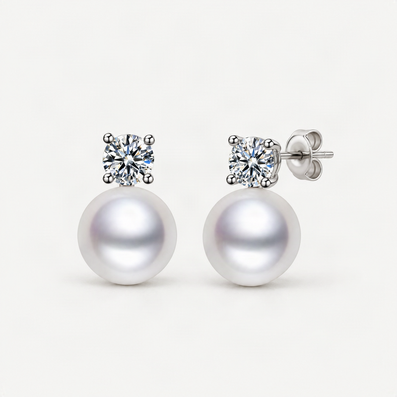 Elegant French-Inspired Freshwater Pearl & D-Color VVS1 Moissanite Stud Drop Earrings in S – product photo [FITINY]