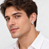 Elegant French-Inspired Freshwater Pearl & D-Color VVS1 Moissanite Stud Drop Earrings in S – worn by a man, true-to-size [FITINY]