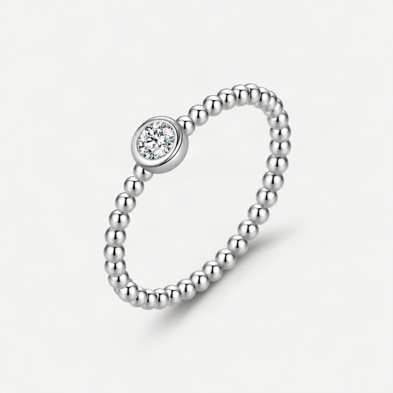 Round D-Color VVS1 Moissanite Accent Engagement Ring in Sterling Silver – product photo [FITINY]