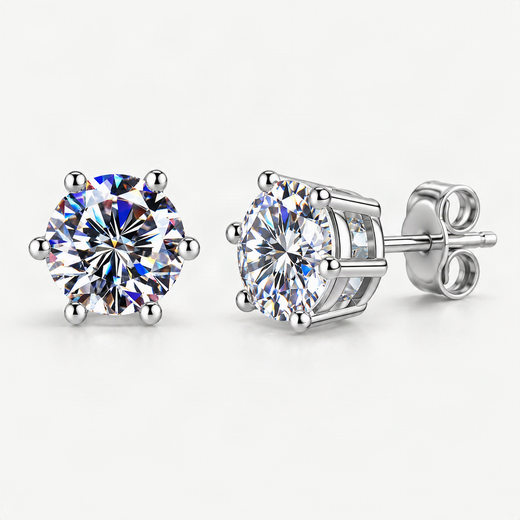 S925 Colorful Moissanite & CZ Classic 6-Prong Stud Earrings For Men Women Gift – product photo [FITINY]