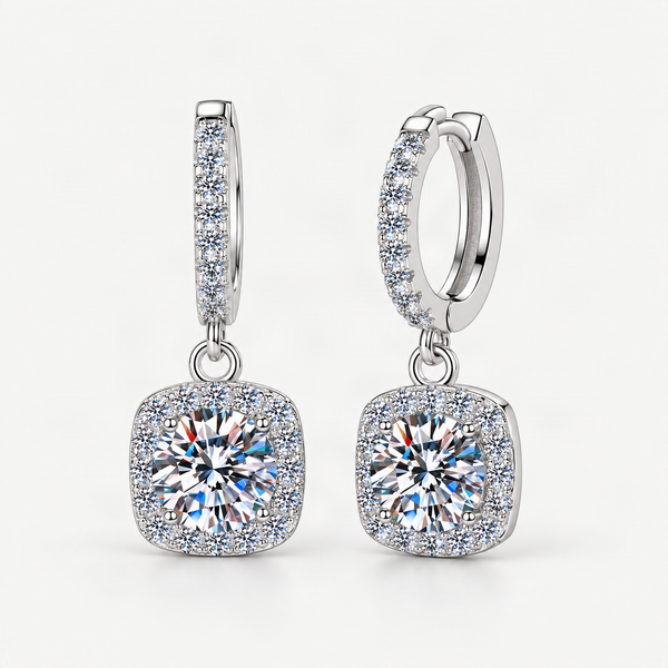 S925 Colorful Moissanite Halo Earrings with Pavé-Set Halo & Hoop, VVS1 GRA Certified, 12 Vibrant Colors , Sterling Silver