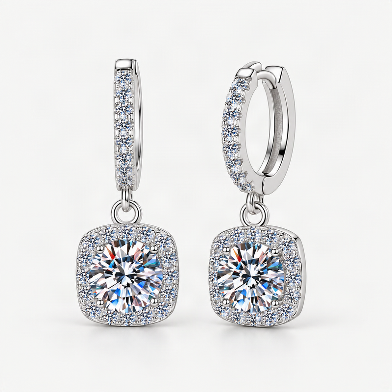 S925 Colorful Moissanite Halo Earrings with Pavé-Set Halo & Hoop – product photo [FITINY]