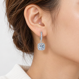 S925 Colorful Moissanite Halo Earrings with Pavé-Set Halo & Hoop – worn by a woman, true-to-size [FITINY]