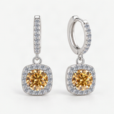 S925 Colorful Moissanite Halo Earrings with Pavé-Set Halo & Hoop – Champagne option [FITINY]