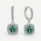 S925 Colorful Moissanite Halo Earrings with Pavé-Set Halo & Hoop – Emerald Green option [FITINY]