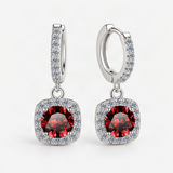 S925 Colorful Moissanite Halo Earrings with Pavé-Set Halo & Hoop – Garnet Red option [FITINY]