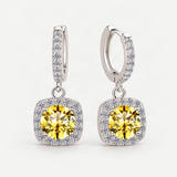 S925 Colorful Moissanite Halo Earrings with Pavé-Set Halo & Hoop – Golden Yellow option [FITINY]