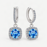 S925 Colorful Moissanite Halo Earrings with Pavé-Set Halo & Hoop – Klein Blue option [FITINY]
