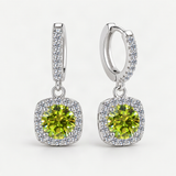S925 Colorful Moissanite Halo Earrings with Pavé-Set Halo & Hoop – Peridot Green option [FITINY]