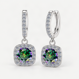 S925 Colorful Moissanite Halo Earrings with Pavé-Set Halo & Hoop – Rainbow Green option [FITINY]