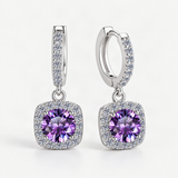 S925 Colorful Moissanite Halo Earrings with Pavé-Set Halo & Hoop – Royal Purple option [FITINY]