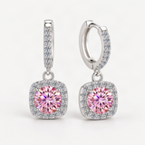 S925 Colorful Moissanite Halo Earrings with Pavé-Set Halo & Hoop – Sakura Pink option [FITINY]
