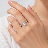 S925 Emerald Cut Moissanite Engagement Ring – worn by a woman, true-to-size [FITINY]