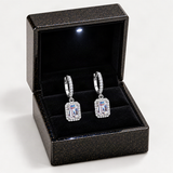 S925 Emerald Cut Moissanite Halo Earrings with Pave Band – in the FITINY gift box [FITINY]
