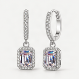 S925 Emerald Cut Moissanite Halo Earrings with Pave Band – product photo [FITINY]