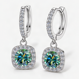 S925 Emerald Green Moissanite or CZ Square Halo Earrings with Pavé-Set Halo & Hoop – close-up of the setting and stone [FITINY]