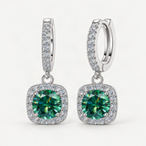 S925 Emerald Green Moissanite or CZ Square Halo Earrings with Pavé-Set Halo & Hoop – Emerald Green option [FITINY]