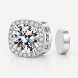 S925 Magnetic Multicolor Moissanite Square Halo Stud Earrings for Men Women – close-up of the setting and stone [FITINY]