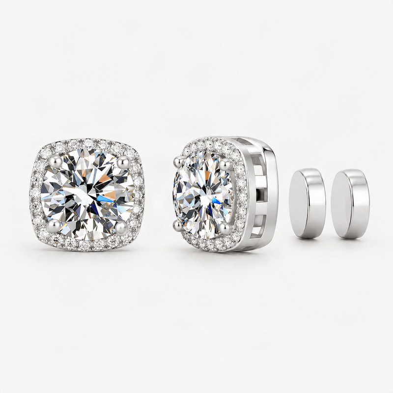 S925 Magnetic Multicolor Moissanite Square Halo Stud Earrings for Men Women – product photo [FITINY]