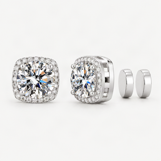 S925 Magnetic Multicolor Moissanite Square Halo Stud Earrings for Men Women – product photo [FITINY]