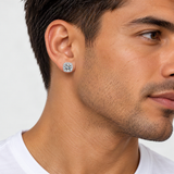 S925 Magnetic Multicolor Moissanite Square Halo Stud Earrings for Men Women – worn by a man, true-to-size [FITINY]