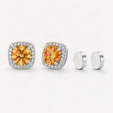 S925 Magnetic Multicolor Moissanite Square Halo Stud Earrings for Men Women – Champagne Gold option [FITINY]