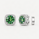 S925 Magnetic Multicolor Moissanite Square Halo Stud Earrings for Men Women – Emerald Green option [FITINY]
