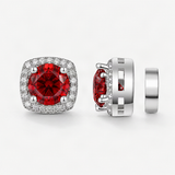 S925 Magnetic Multicolor Moissanite Square Halo Stud Earrings for Men Women – Garnet Red option [FITINY]