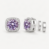 S925 Magnetic Multicolor Moissanite Square Halo Stud Earrings for Men Women – Royal Purple option [FITINY]