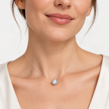 Sterling Silver Moissanite Pendant Necklace – worn by a woman, true-to-size [FITINY]