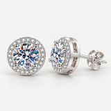 S925 Multicolor Moissanite Halo Stud Earrings – close-up of the setting and stone [FITINY]