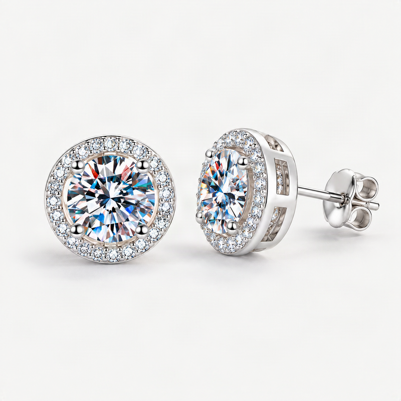 S925 Multicolor Moissanite Halo Stud Earrings – product photo [FITINY]
