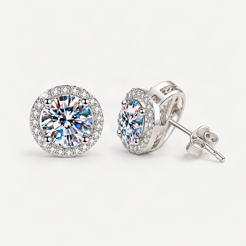 S925 Multicolor Moissanite Halo Stud Earrings – product photo [FITINY]
