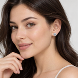 S925 Multicolor Moissanite Halo Stud Earrings – worn by a woman, true-to-size [FITINY]