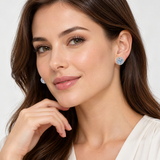 S925 Multicolor Moissanite Halo Stud Earrings – worn by a woman, true-to-size [FITINY]