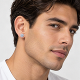 S925 Multicolor Moissanite Halo Stud Earrings – worn by a man, true-to-size [FITINY]