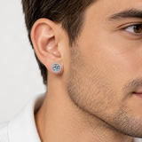 S925 Multicolor Moissanite Halo Stud Earrings – worn by a man, true-to-size [FITINY]