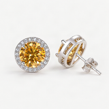 S925 Multicolor Moissanite Halo Stud Earrings – Champagne Gold option [FITINY]