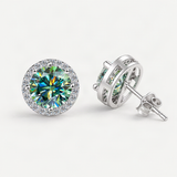 S925 Multicolor Moissanite Halo Stud Earrings – Emerald Green option [FITINY]