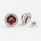 S925 Multicolor Moissanite Halo Stud Earrings – Garnet Red option [FITINY]