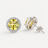 S925 Multicolor Moissanite Halo Stud Earrings – Golden Yellow option [FITINY]