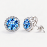 S925 Multicolor Moissanite Halo Stud Earrings – Klein Blue option [FITINY]