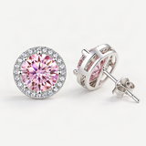 S925 Multicolor Moissanite Halo Stud Earrings – Sakura Pink option [FITINY]